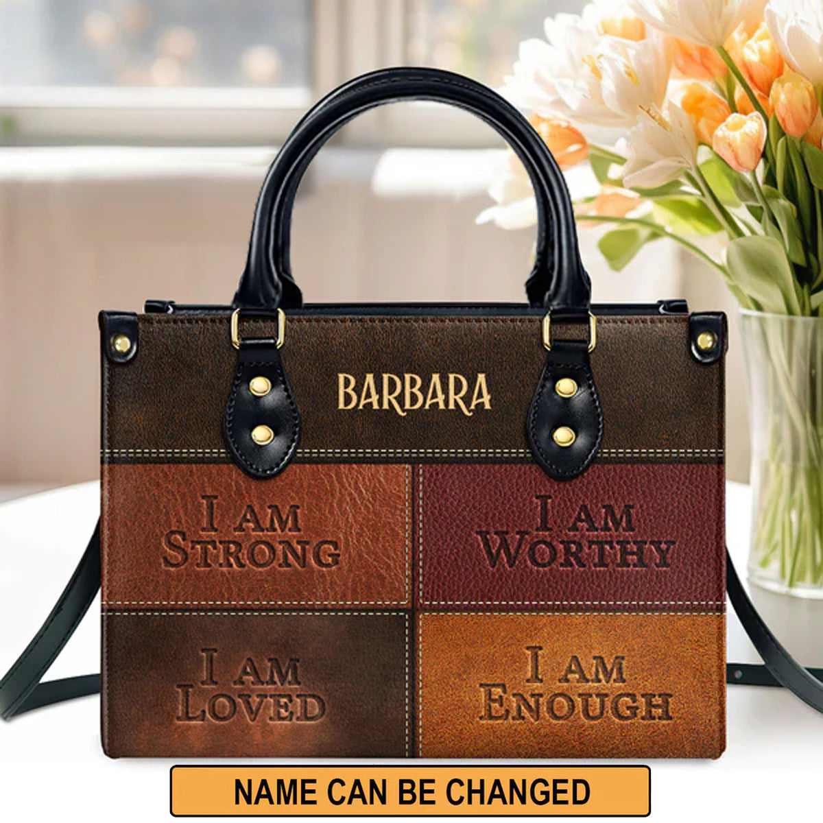 I Am Strong I Am Loved Personalized Leather Tote