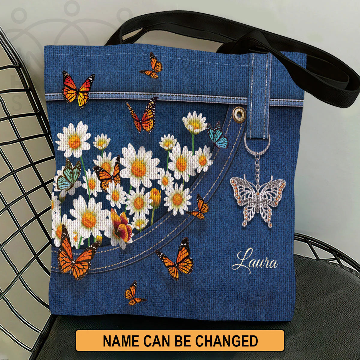 Daisy & Butterfly Personalized Leather Tote Bag