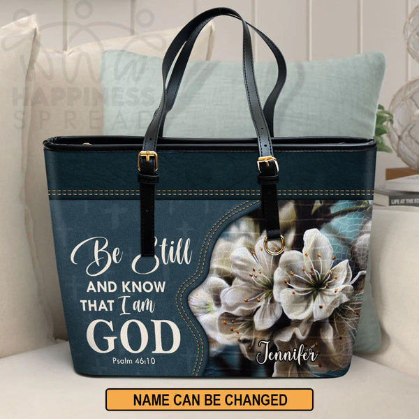 Be Still And Know Personalized Leather Tote Bag