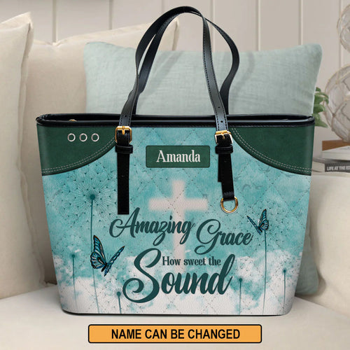 Amazing Grace Personalized Leather Tote Bag
