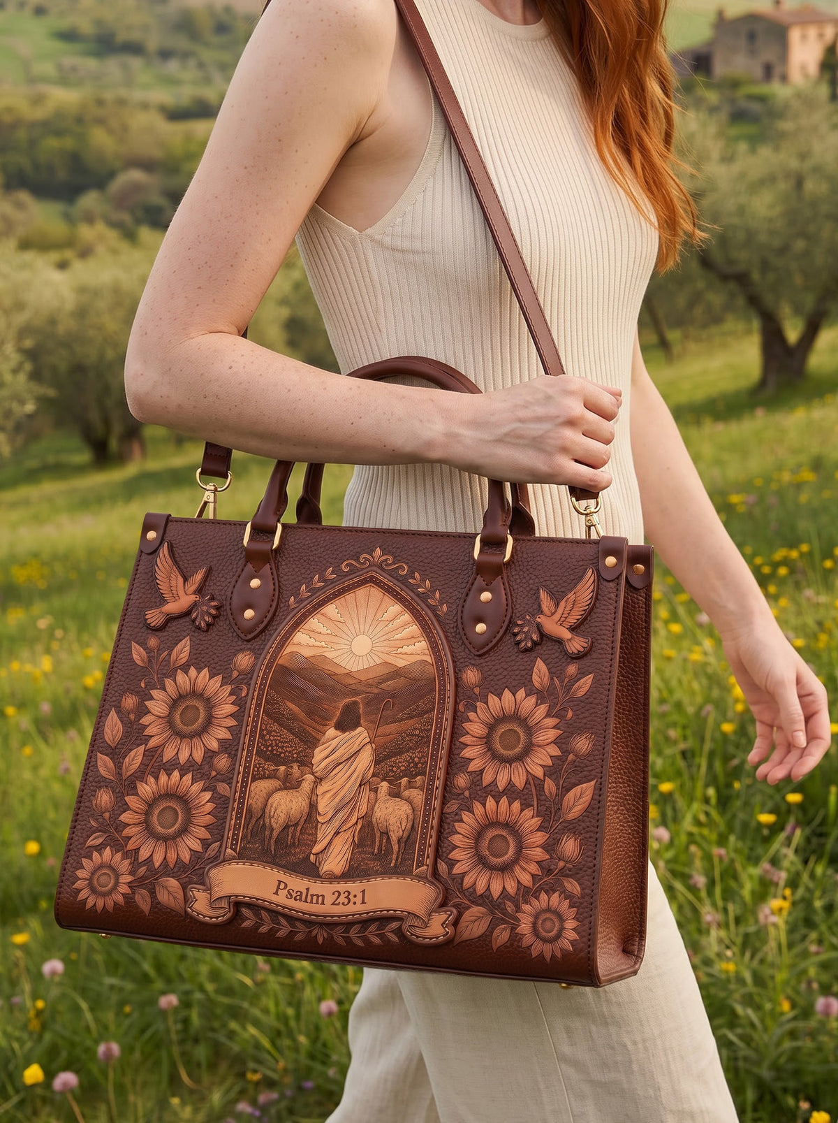 Psalm 23:1 Applique Leather Handbag