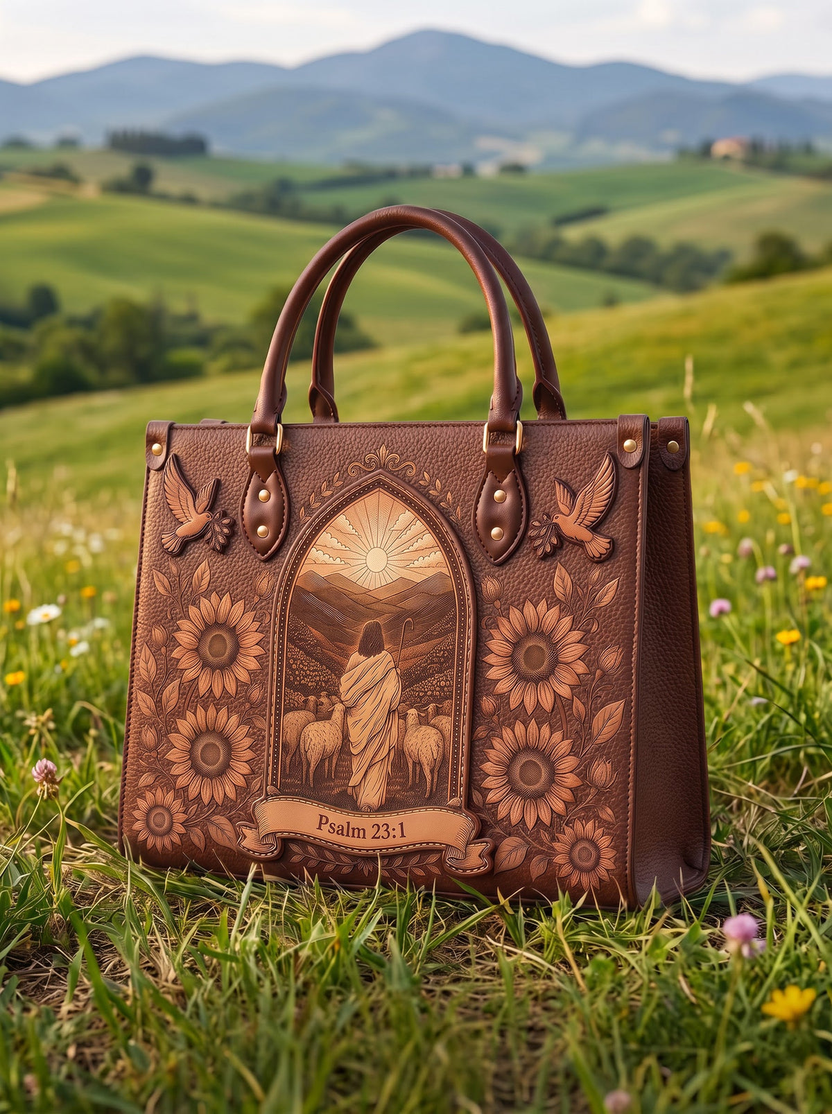 Psalm 23:1 Applique Leather Handbag