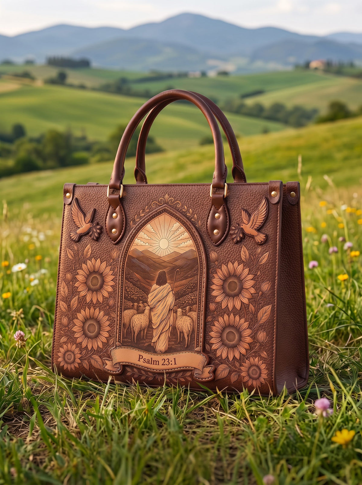 My Shepherd Psalm 23:1 Applique Leather Handbag
