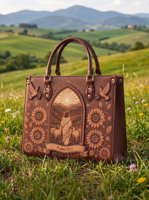 My Shepherd Psalm 23:1 Applique Leather Handbag