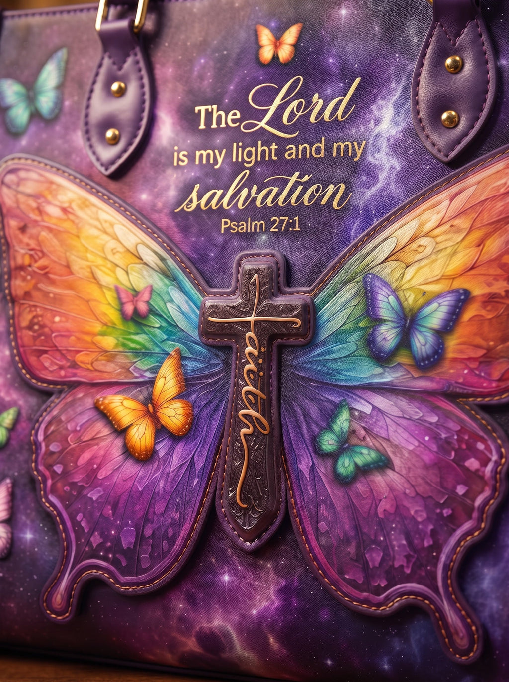 Psalm 27:1 My Light Applique Leather Handbag