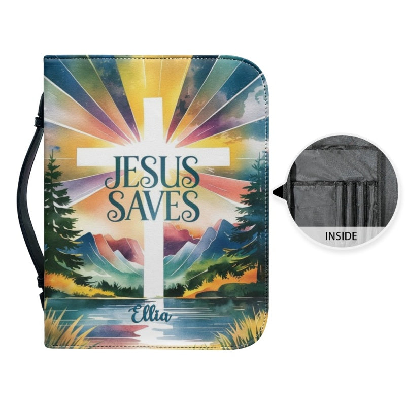 Jesus Saves Personalized Faux Leather Bible Cover