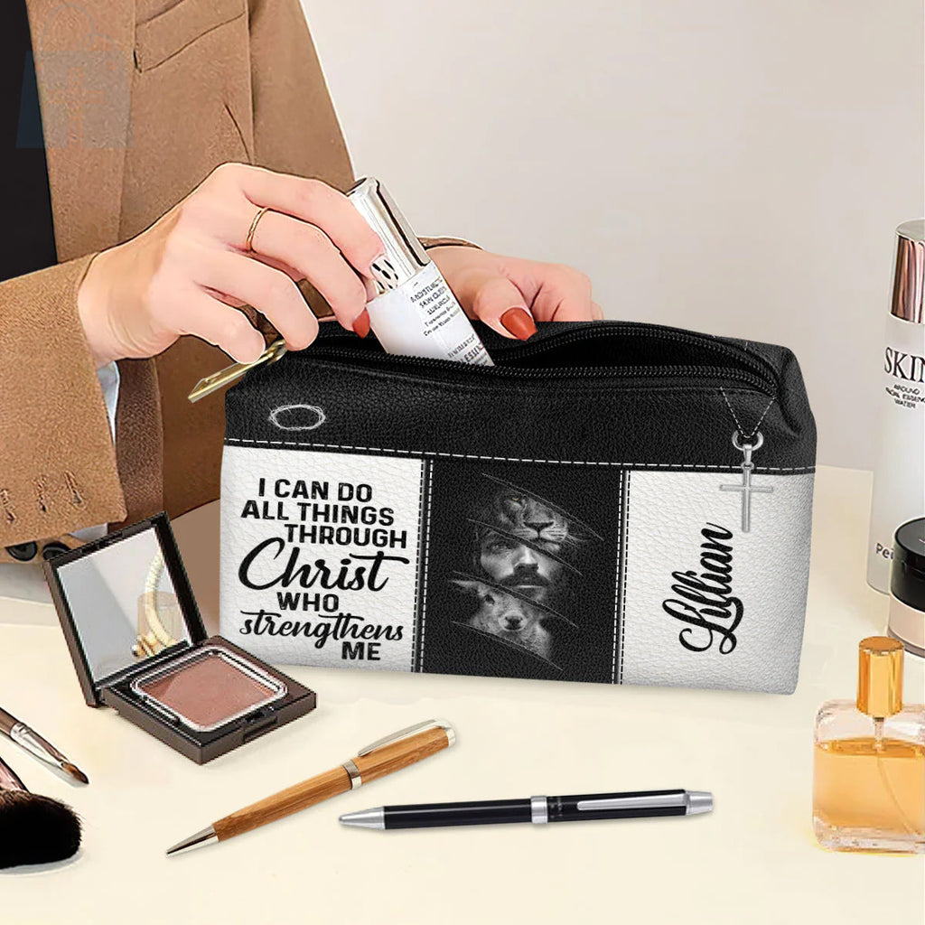 Jesus & Lion Leather Cosmetic Bag