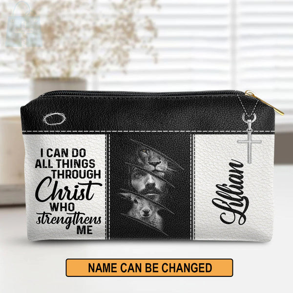 Jesus & Lion Leather Cosmetic Bag
