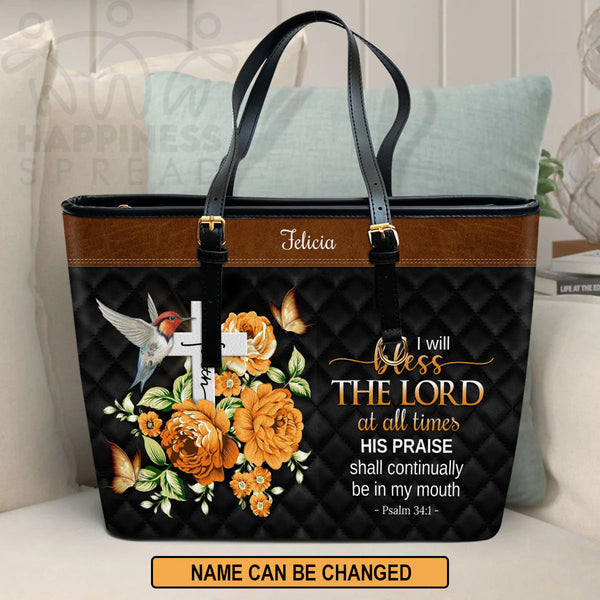 Personalized Bless The Lord Leather Tote Bag