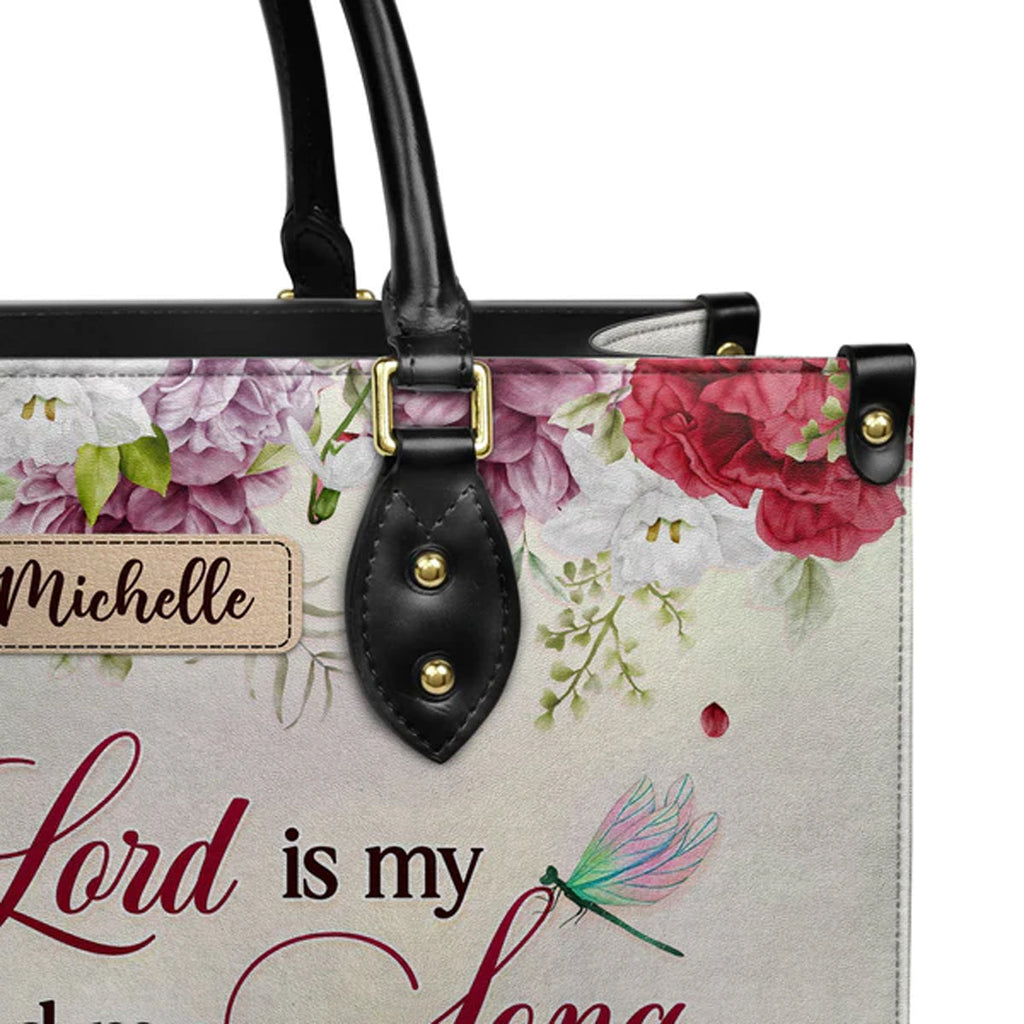 Psalm 118:14 Dragonfly Floral Leather Tote Bag