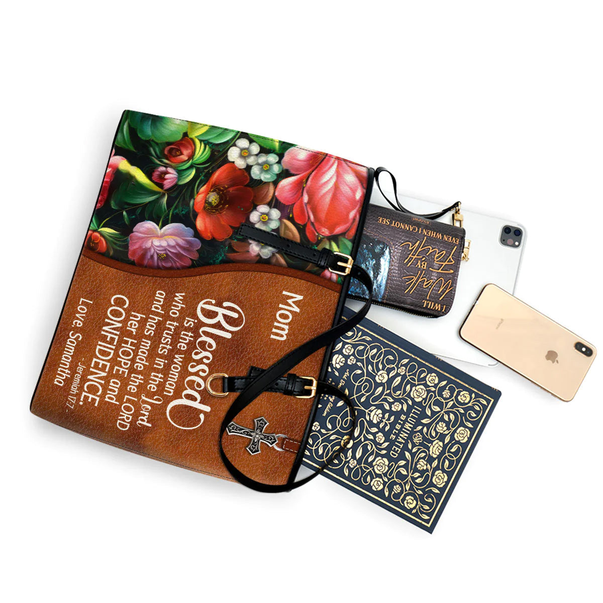 Blessed Is The Woman Personalized Leather Handbag