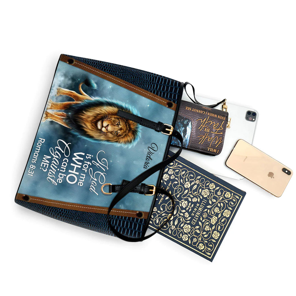Romans 8:31 Personalized Leather Tote Bag