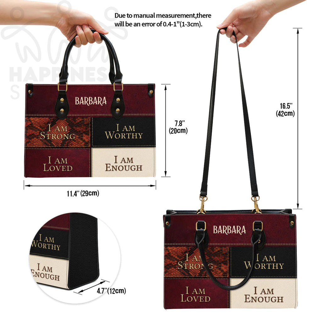 Personalized 'I Am Strong' Christian Leather Tote