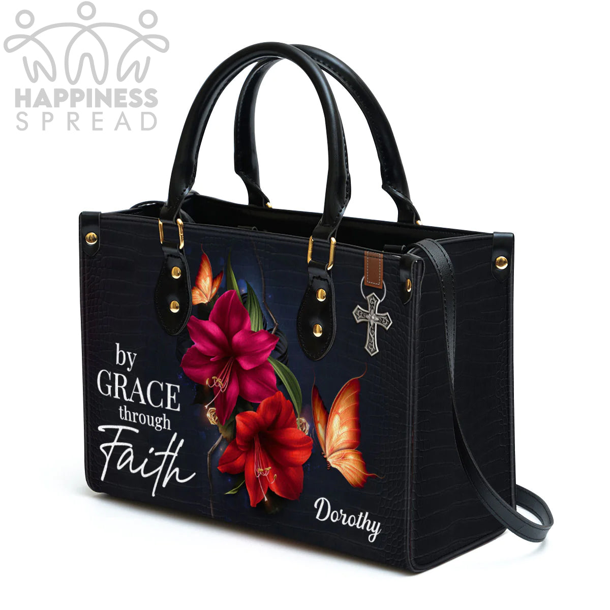 Personalized By Grace Through Faith Leather Tote