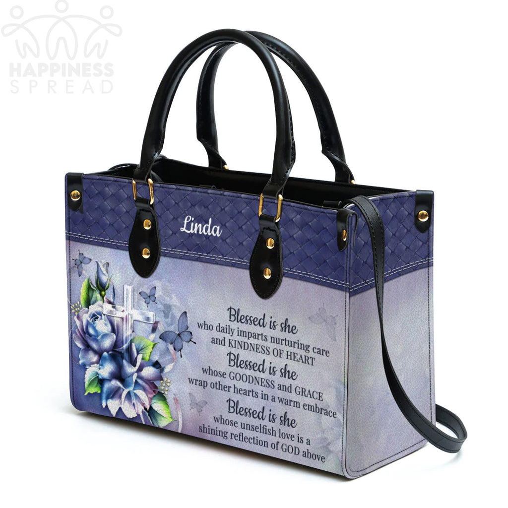 Blessed Is She Personalized Leather Tote Bag