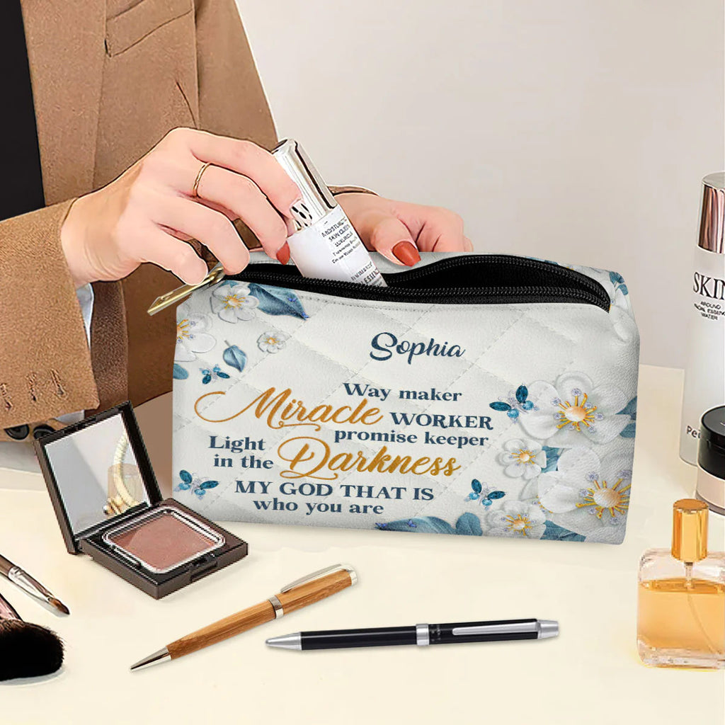 Way Maker Floral Leather Cosmetic Bag