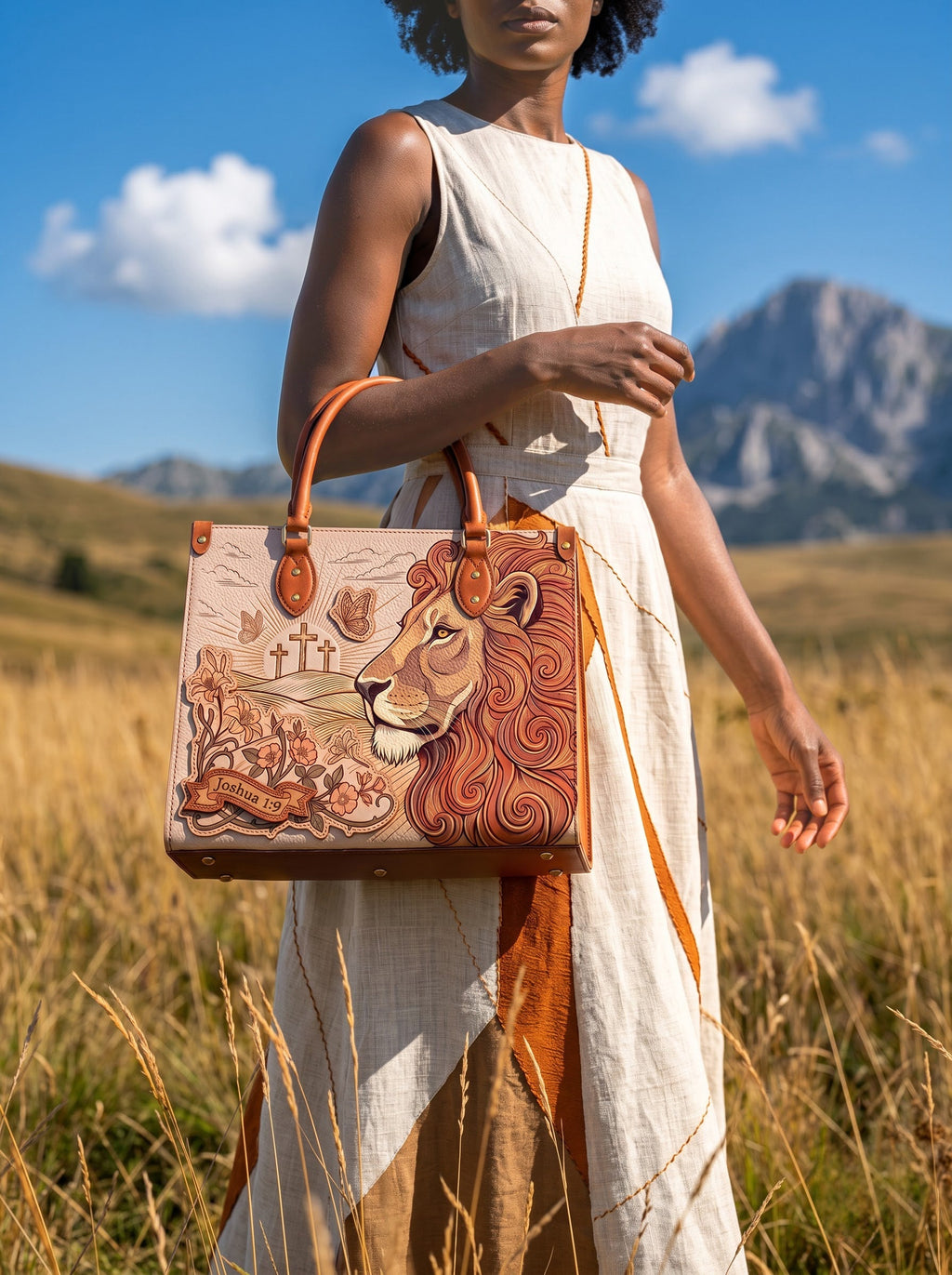Lion of Judah Joshua 1:9 Leather Handbag