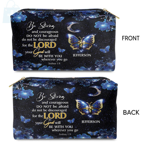 Be Strong and Courageous Leather Cosmetic Bag