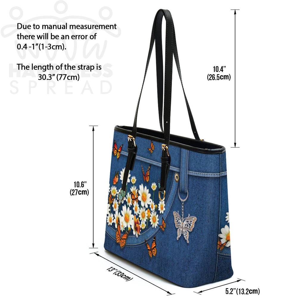 Daisy & Butterfly Personalized Leather Tote Bag