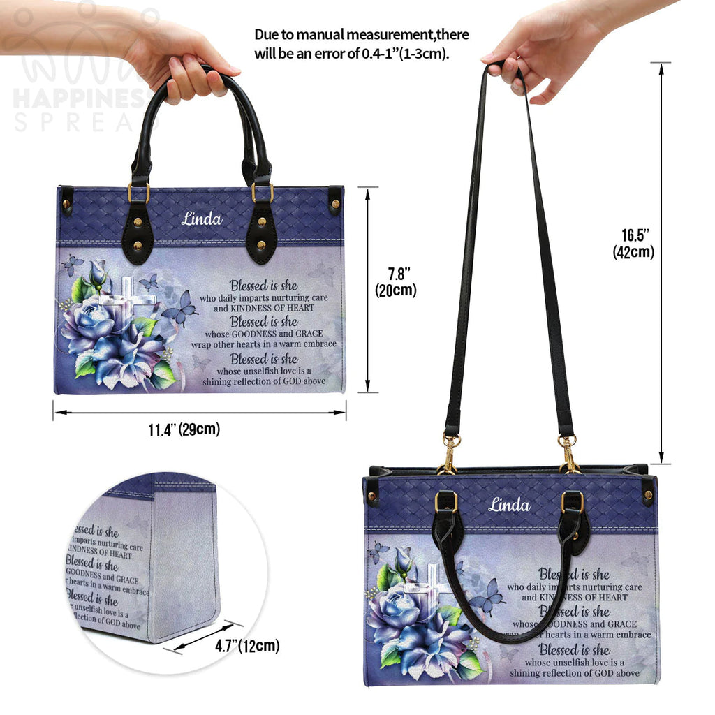 Blessed Is She Personalized Leather Tote Bag