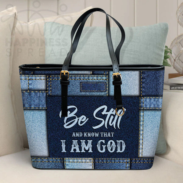 Personalized 'Be Still' Christian Leather Tote Bag