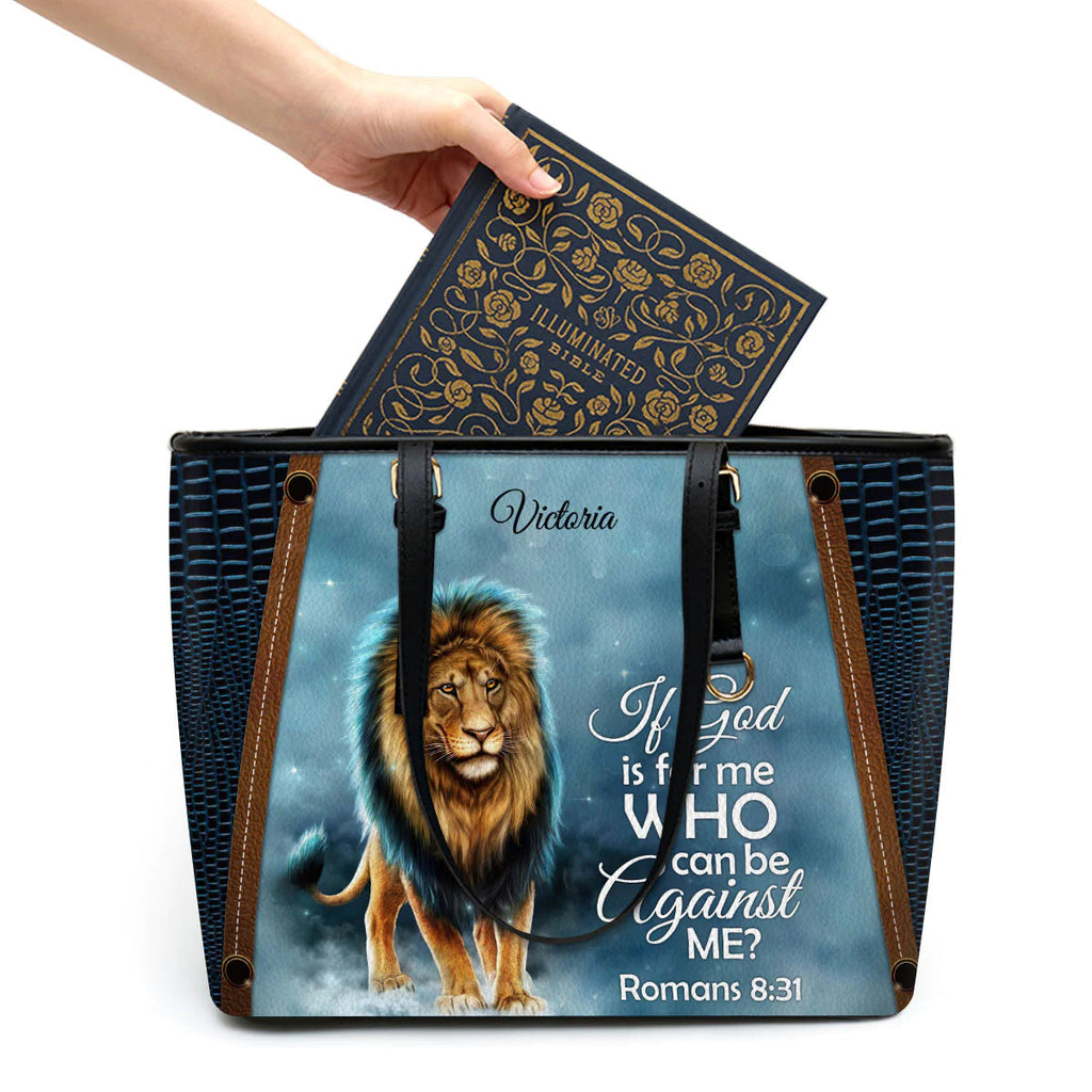 Romans 8:31 Personalized Leather Tote Bag