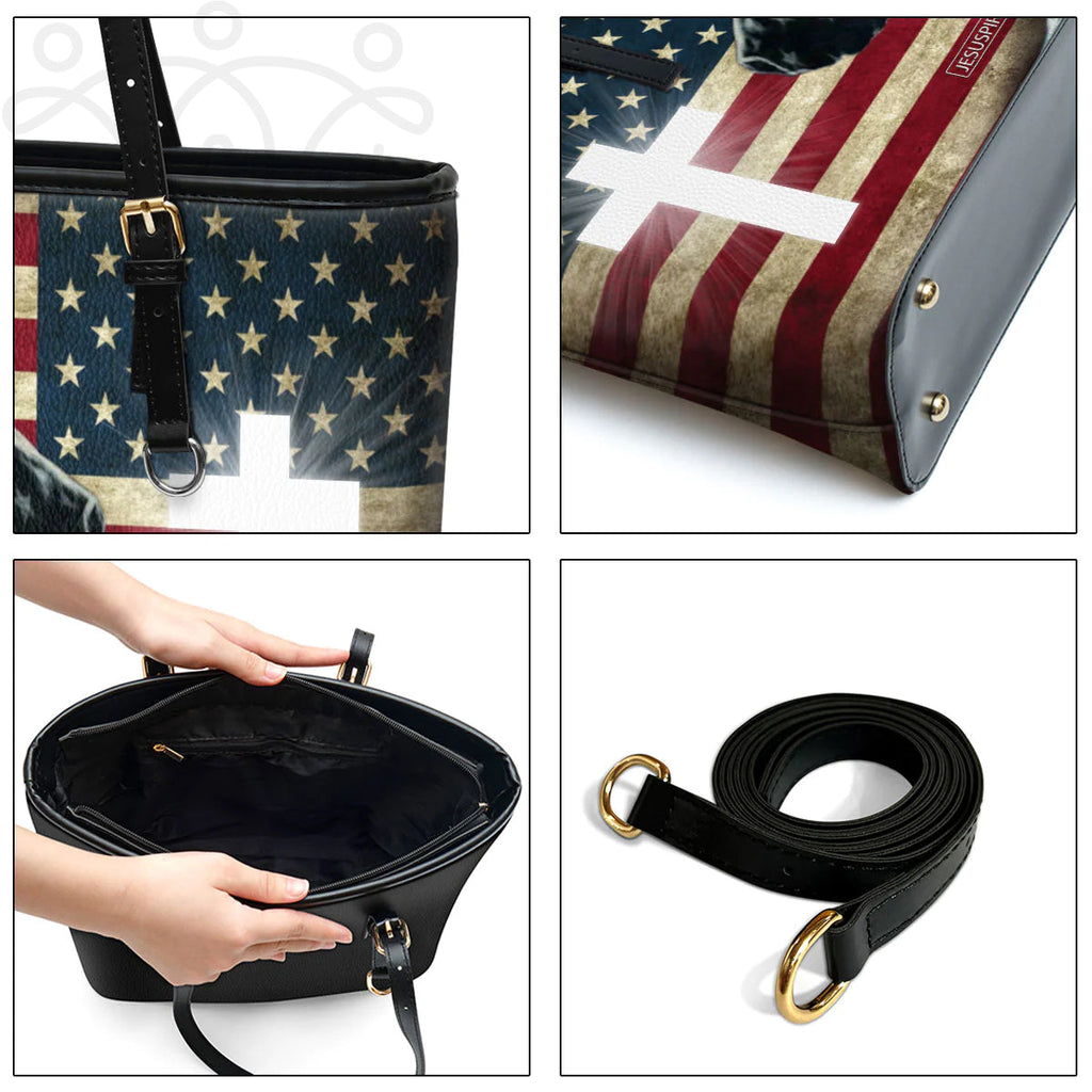 Personalized American Flag Leather Tote Bag