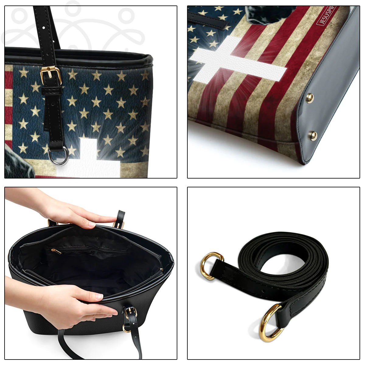 Personalized American Flag Leather Tote Bag