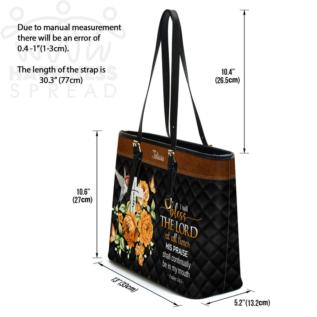 Personalized Bless The Lord Leather Tote Bag