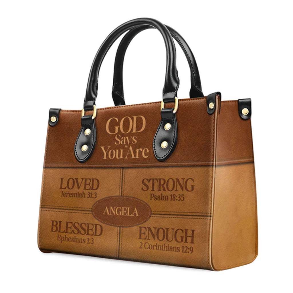 God Says You Are Strong Leather Tote Bag