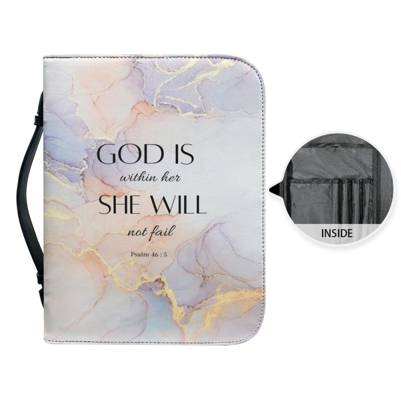 White & Gold Marble Bible Cover Case with Handle