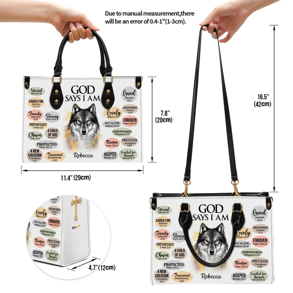 Personalized God Says I Am Leather Tote Bag
