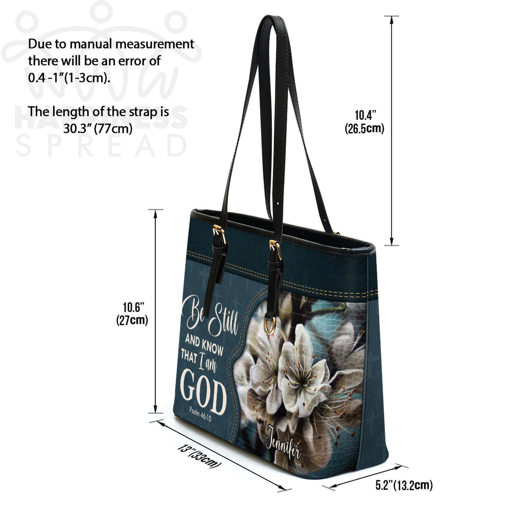 Be Still And Know Personalized Leather Tote Bag