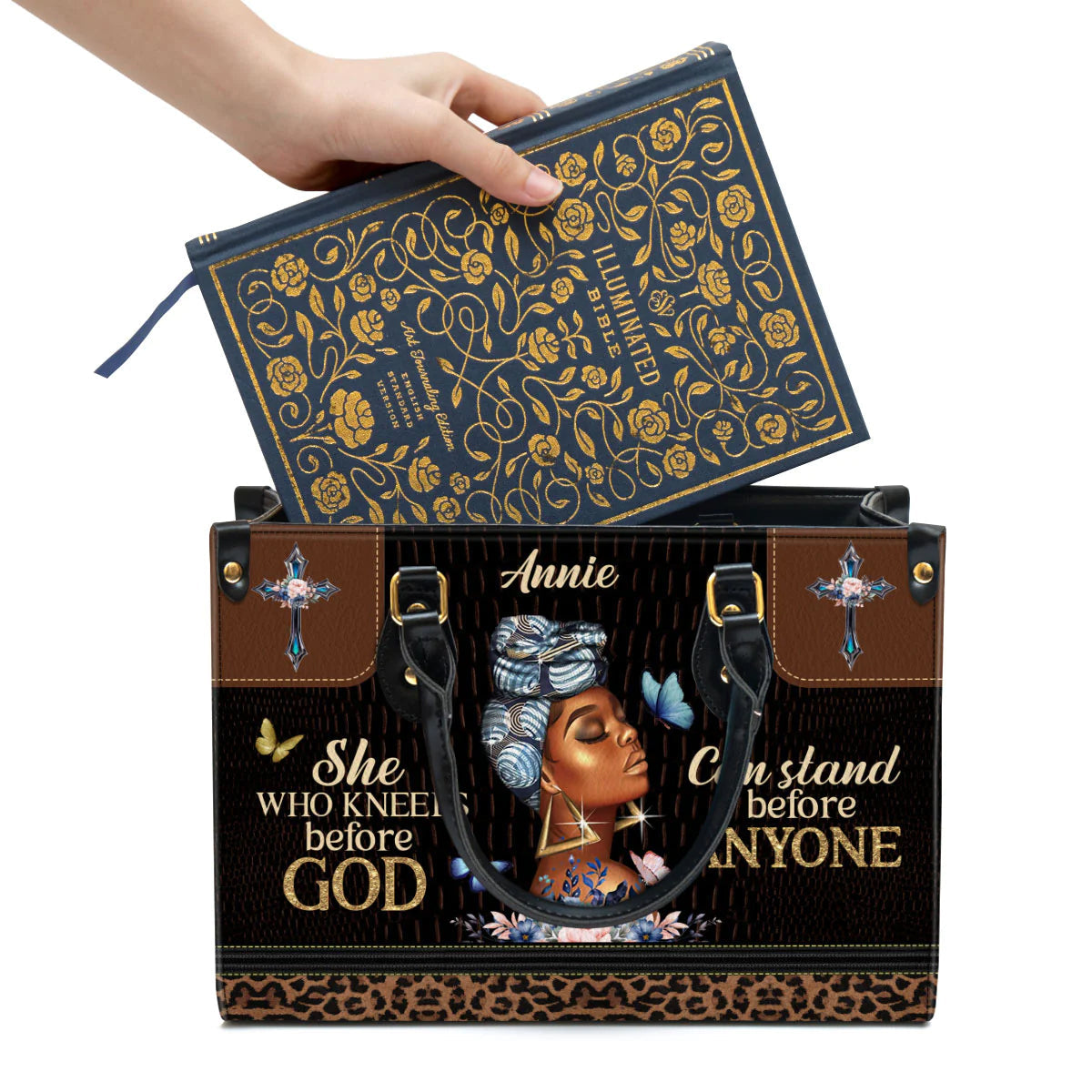 She Who Kneels Before God Leather Tote Bag