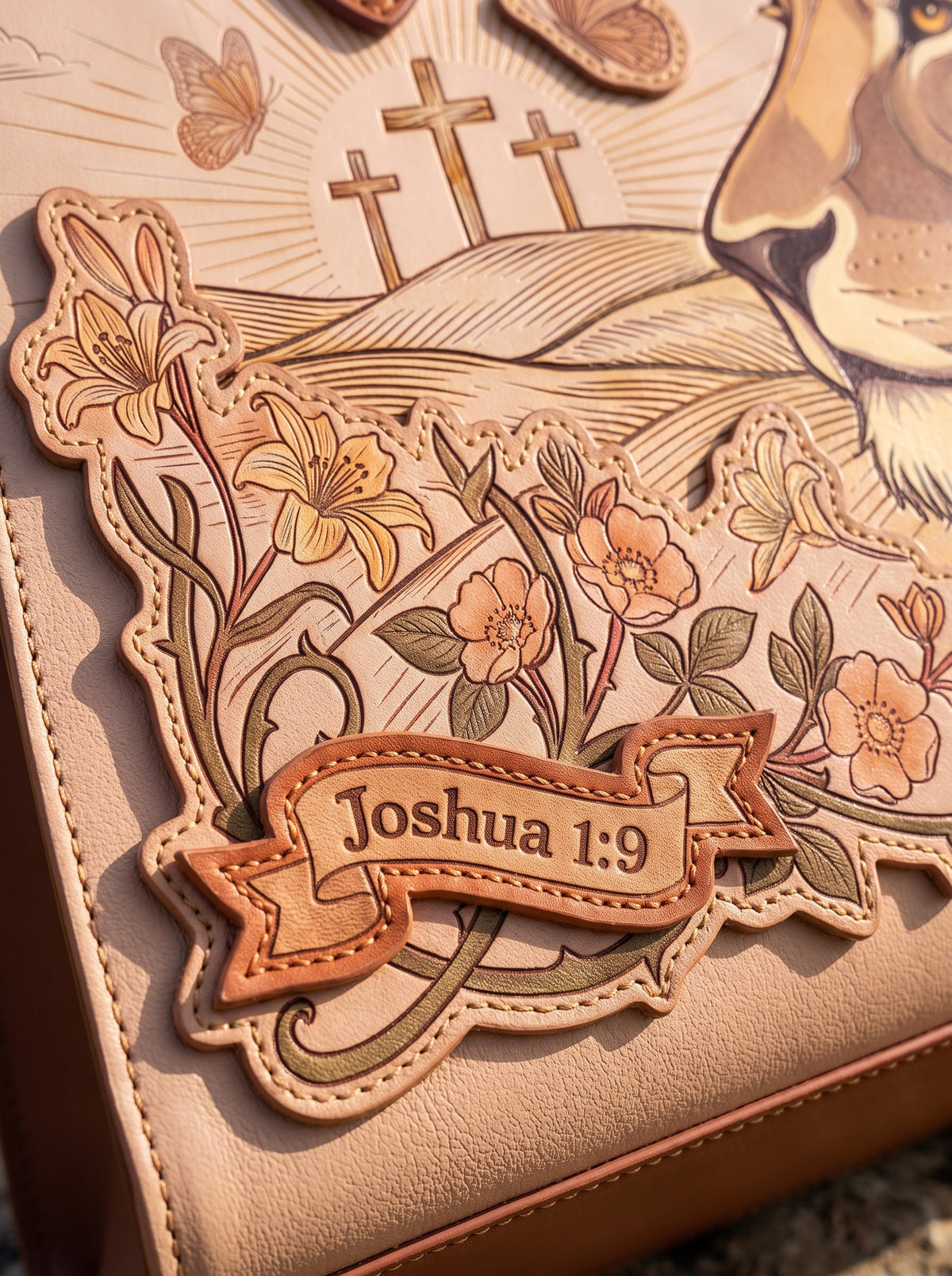 Lion of Judah Joshua 1:9 Leather Handbag