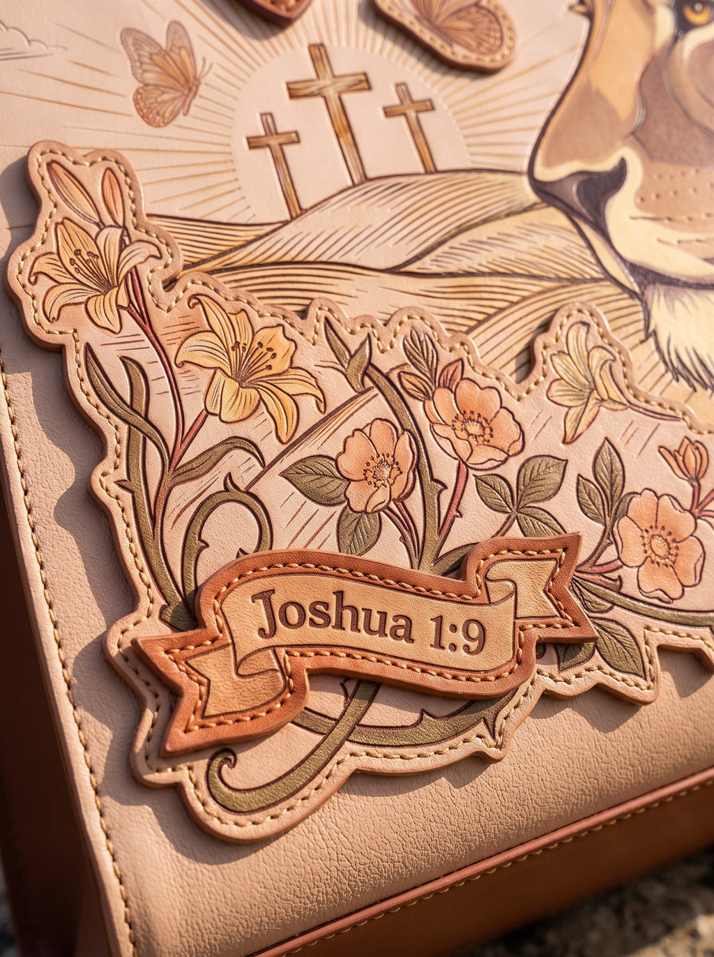 Lion of Judah Joshua 1:9 Leather Handbag