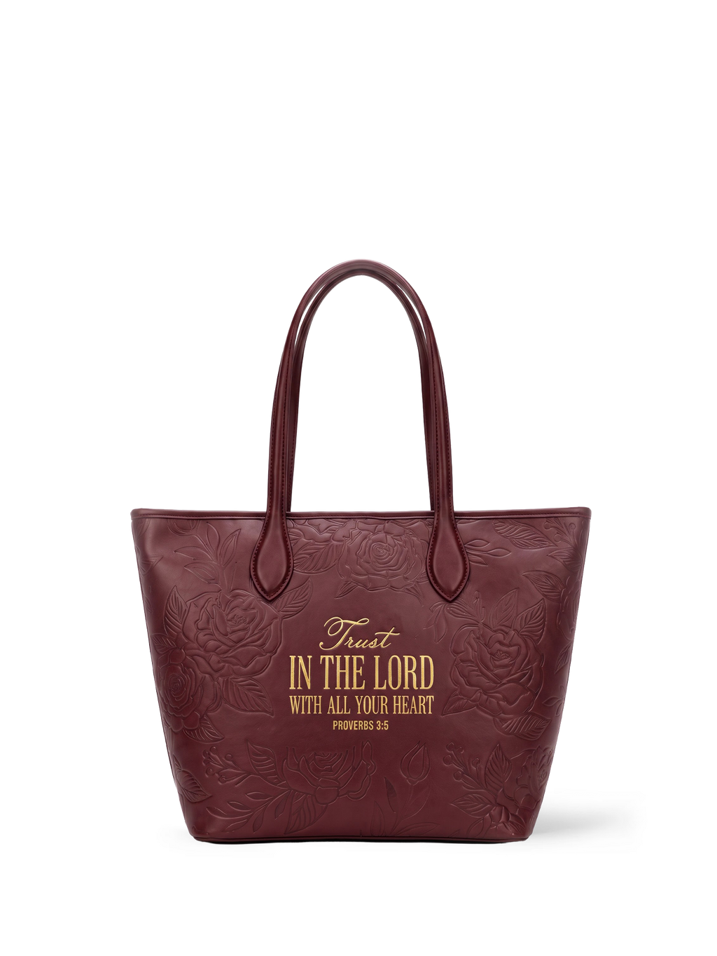Proverbs 3:5 Cherry Wine Embossed Vegan Tote