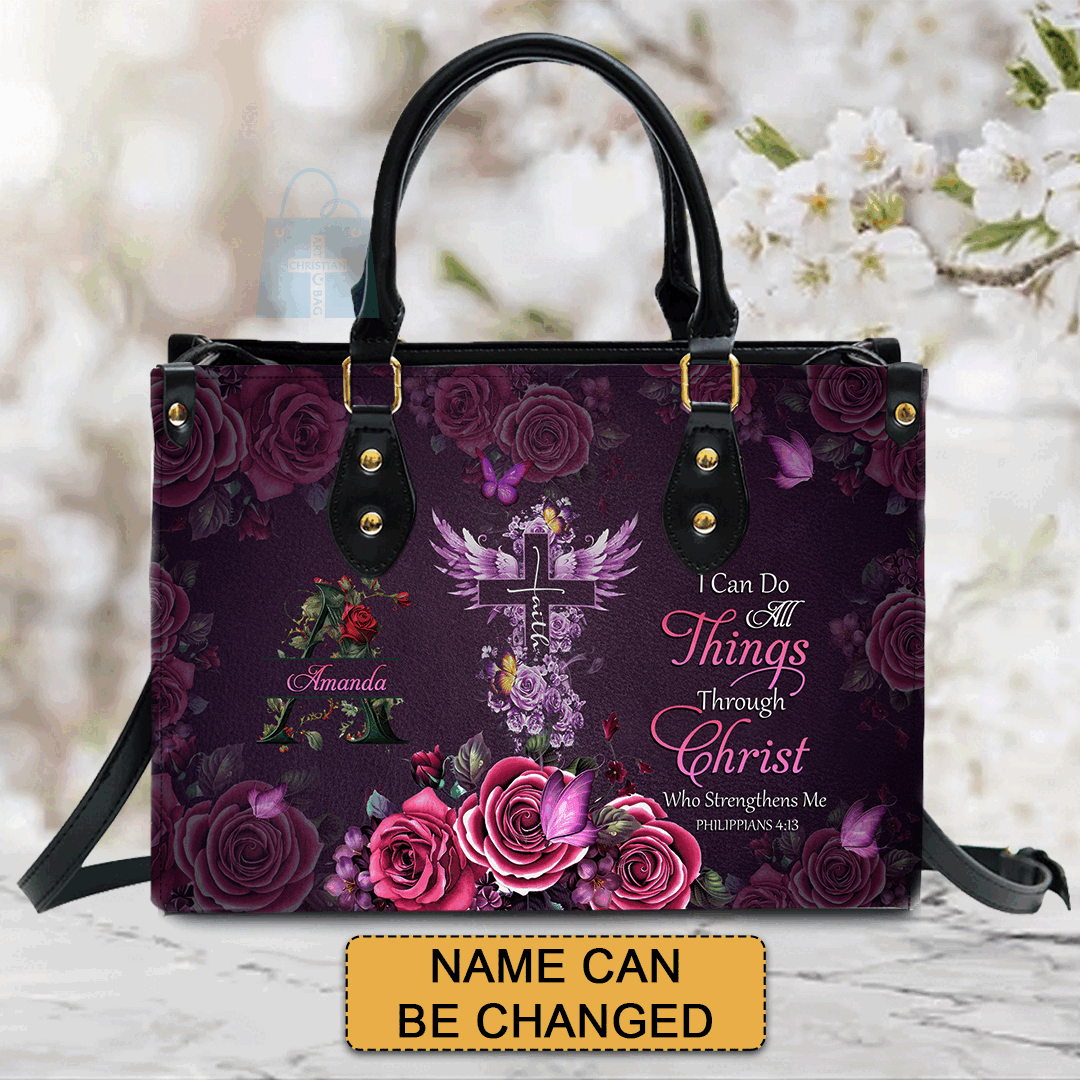Personalized Christian Floral Leather Handbag