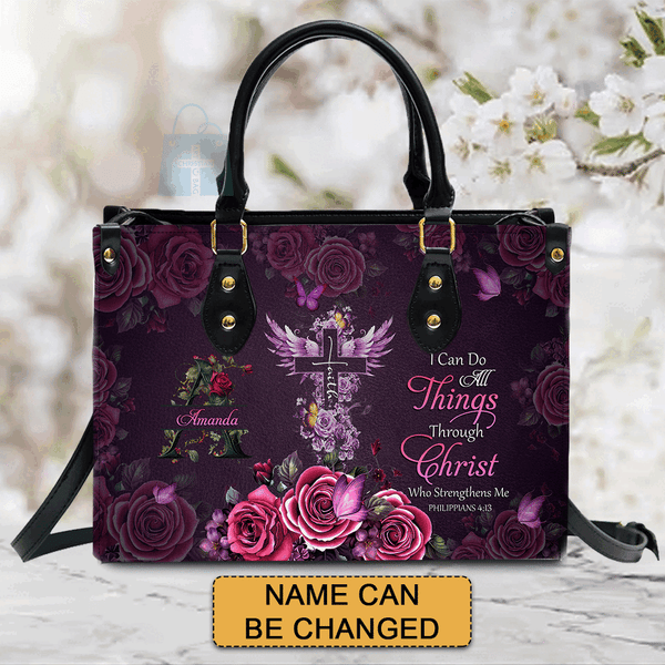 Personalized Christian Floral Leather Handbag