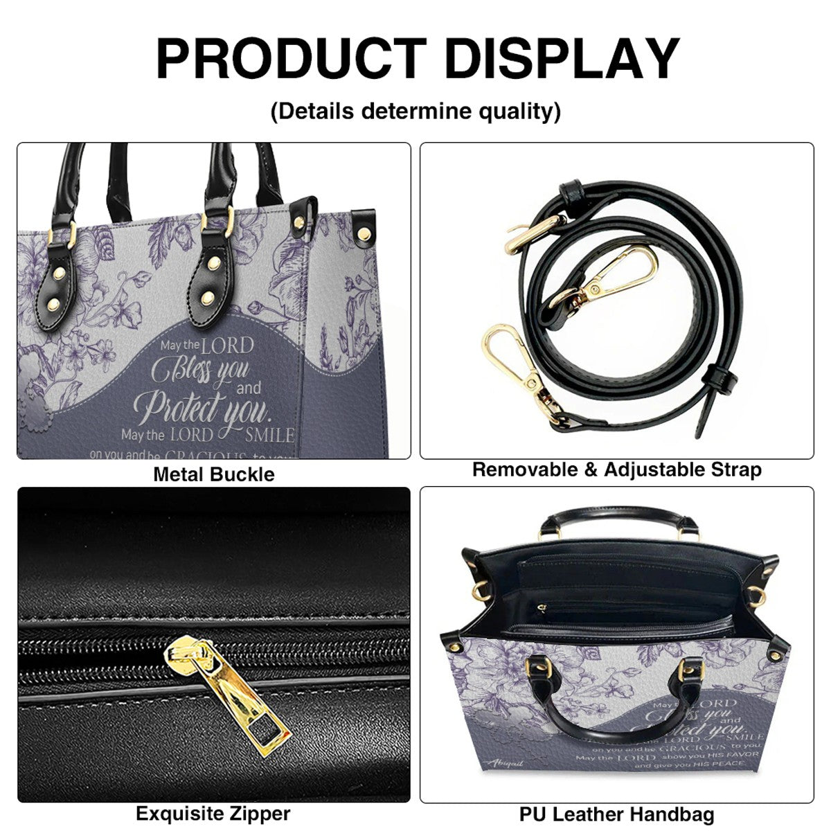 Personalized Christian Floral Leather Handbag