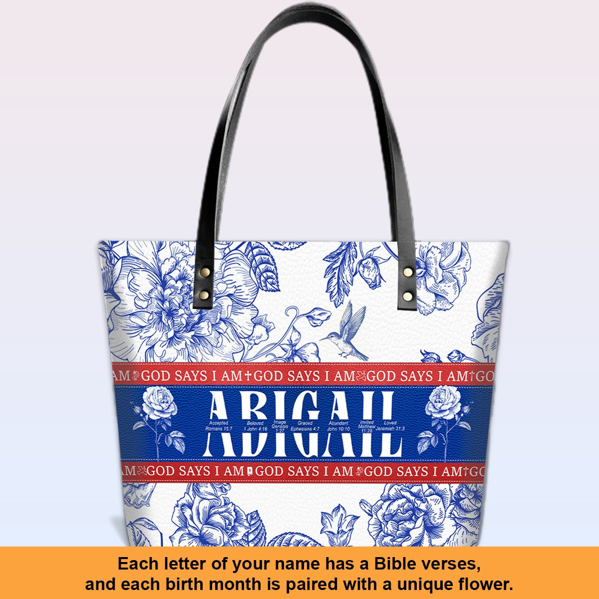 Personalized Bible Verse Leather Tote Bag