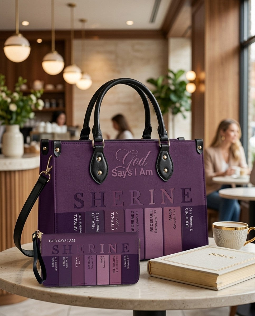 Personalized Bible Verse Leather Handbag Set
