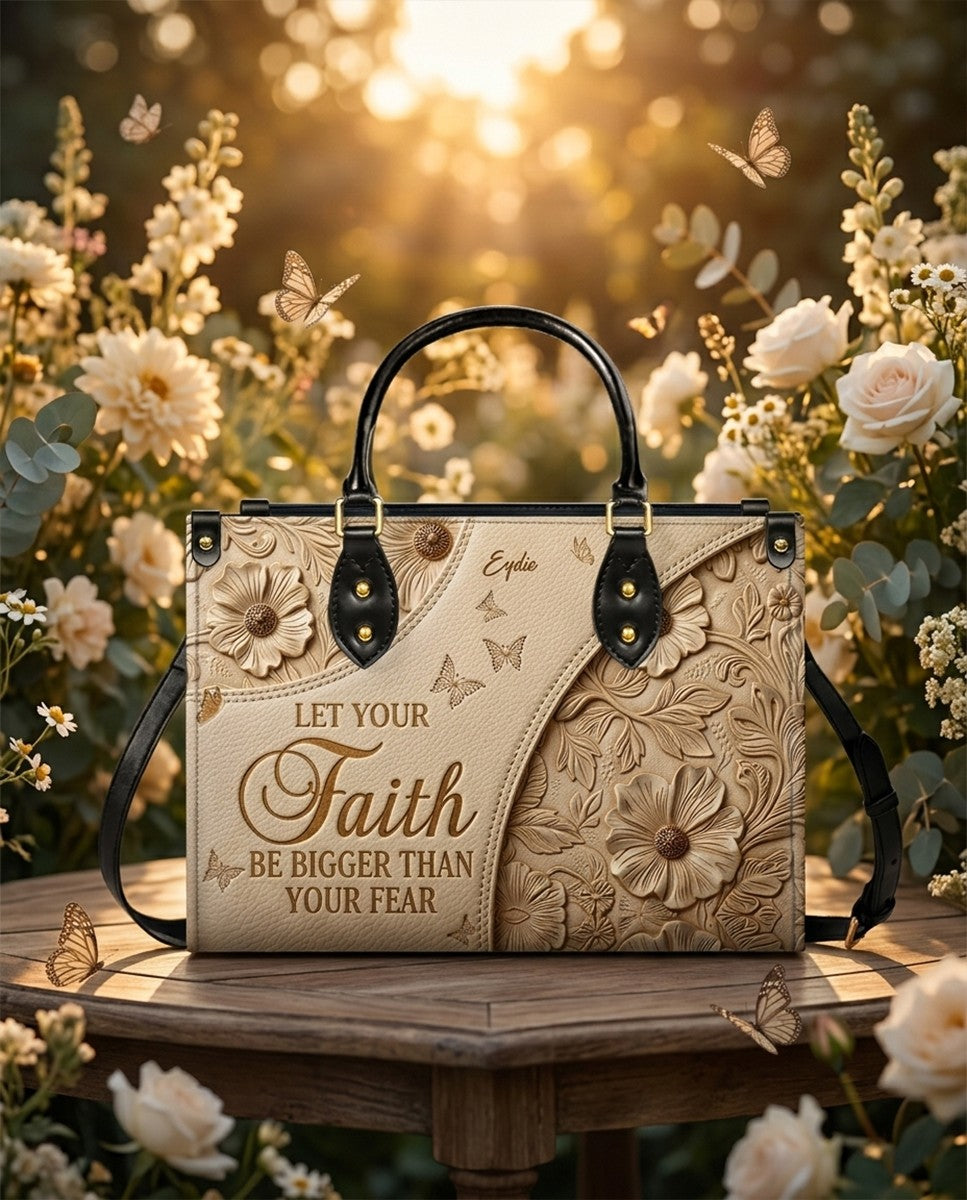 Personalized Faith Bigger Than Fear Leather Tote