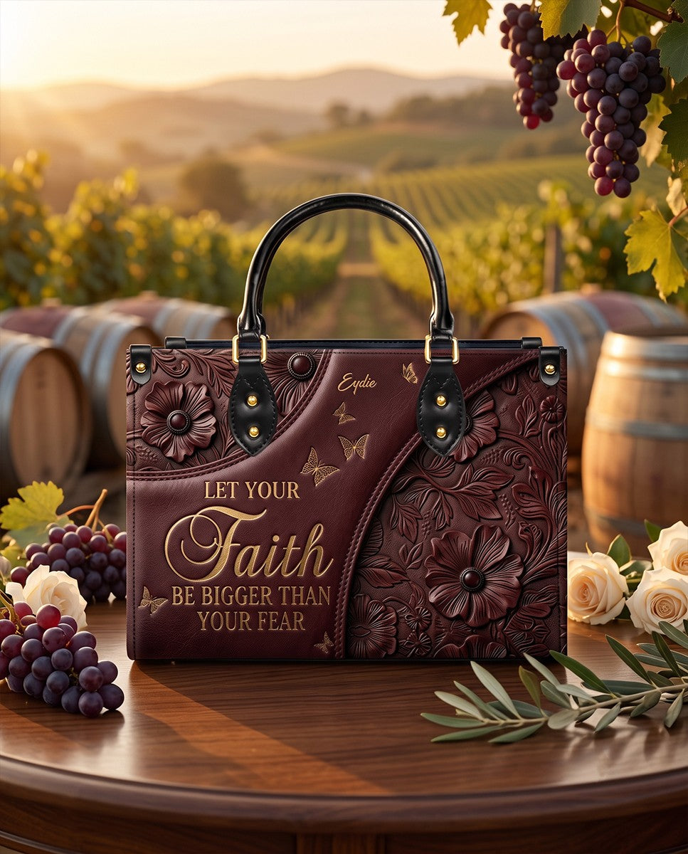 Personalized Faith Bigger Than Fear Leather Tote