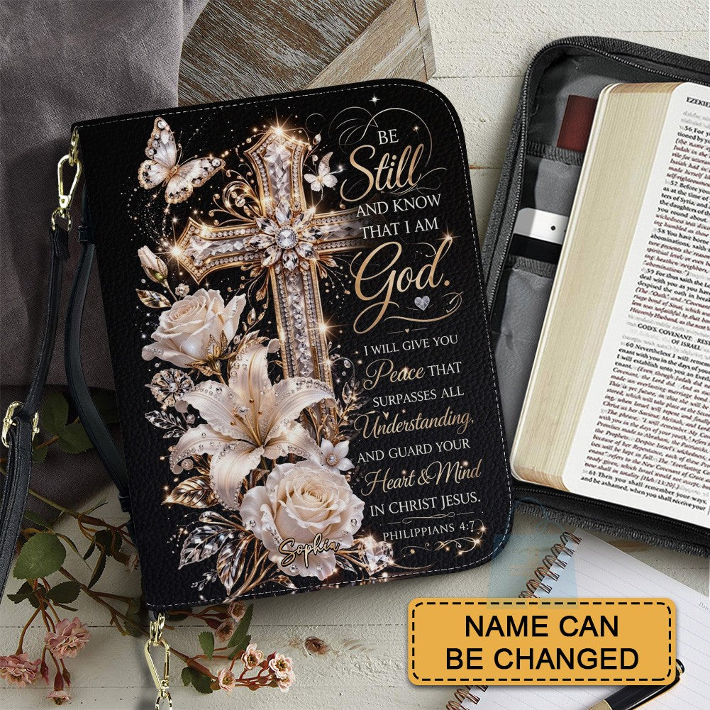Personalized Cross & Floral Leather Bible Cover