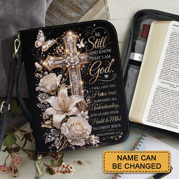 Personalized Cross & Floral Leather Bible Cover