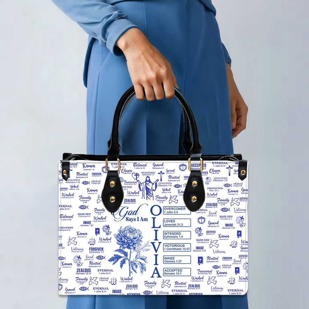 Personalized Christian Birth Flower Leather Tote