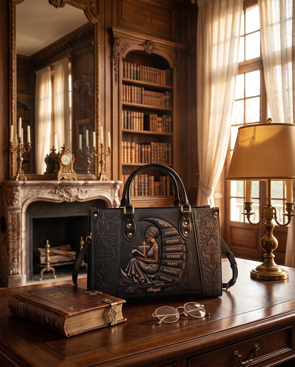 Personalized "She Is" Christian Leather Handbag
