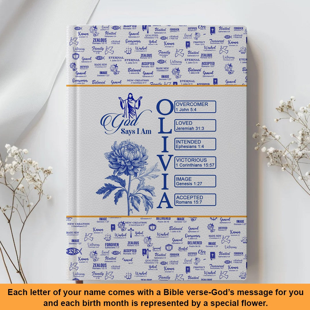 Personalized Floral "God Says I Am" Leather Journal