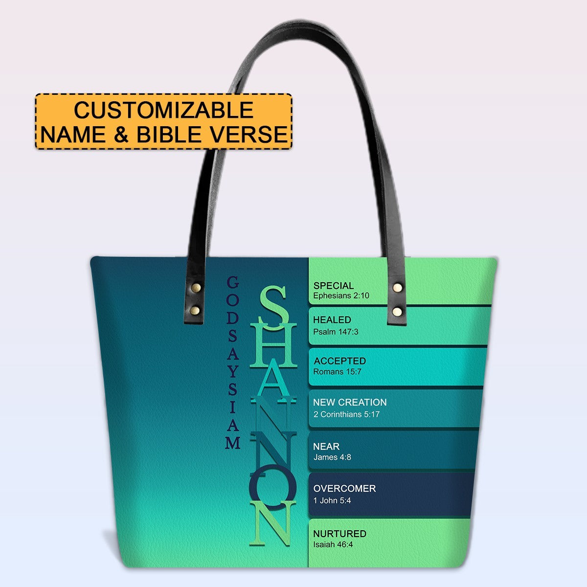 Personalized Bible Verse Leather Tote Bag